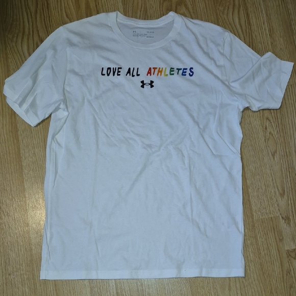 Under Armour Other - NWOT Under Armour White Tee with Rainbow "Love All Athletes" Text